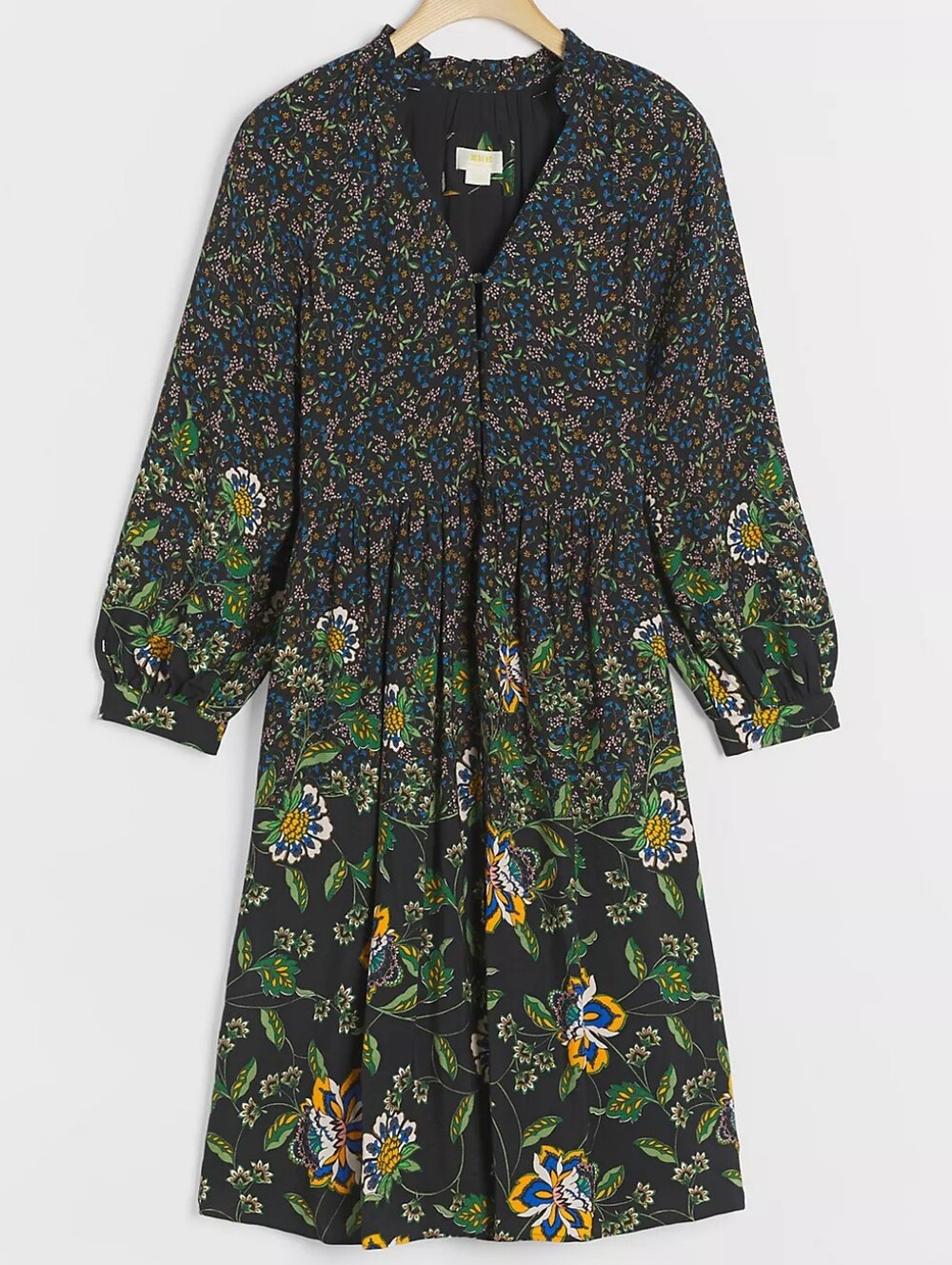 Maeve Anthropologie Dulcie Floral Black Viscose Flowy Midi Dress Size XS Petite